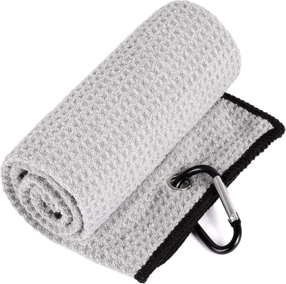 Microfiber Waffle Pattern Golf Towel | Club Groove Cleaner Brush | Foldable Divot Tool with Magnetic Ball Marker