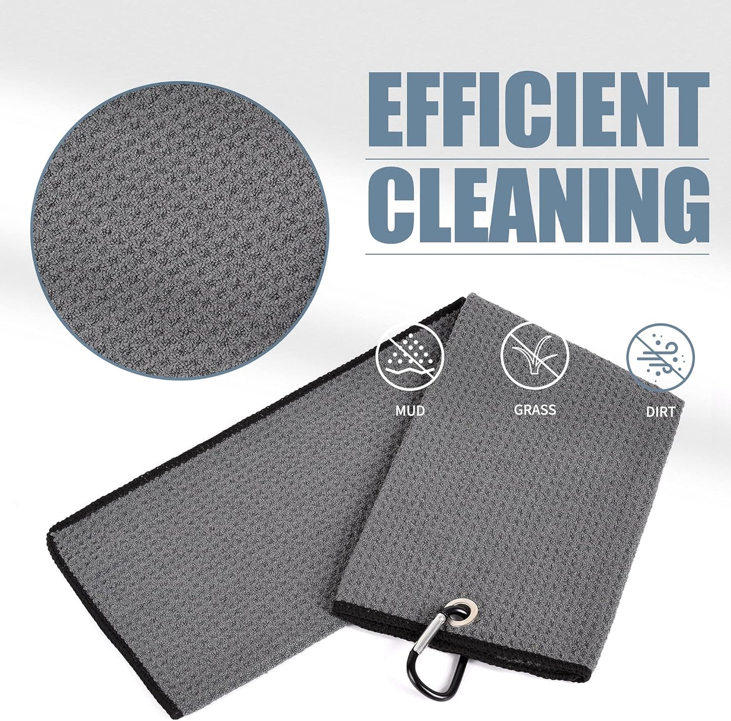 Microfiber Waffle Pattern Tri-Fold Golf Towel | Brush Tool Kit with Club Groove Cleaner, Retractable Extension Cord and Clip