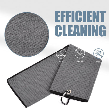 Microfiber Waffle Pattern Tri-Fold Golf Towel | Brush Tool Kit with Club Groove Cleaner, Retractable Extension Cord and Clip