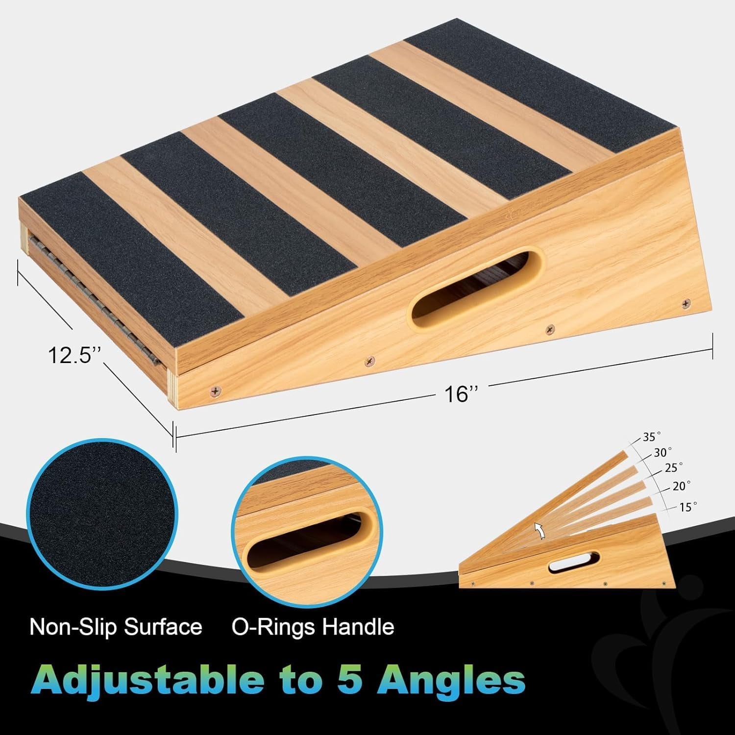 Professional Wooden Slant Board, Adjustable Incline Board and Calf Stretcher, Stretch Board - Extra Side-Handle Design for Portability