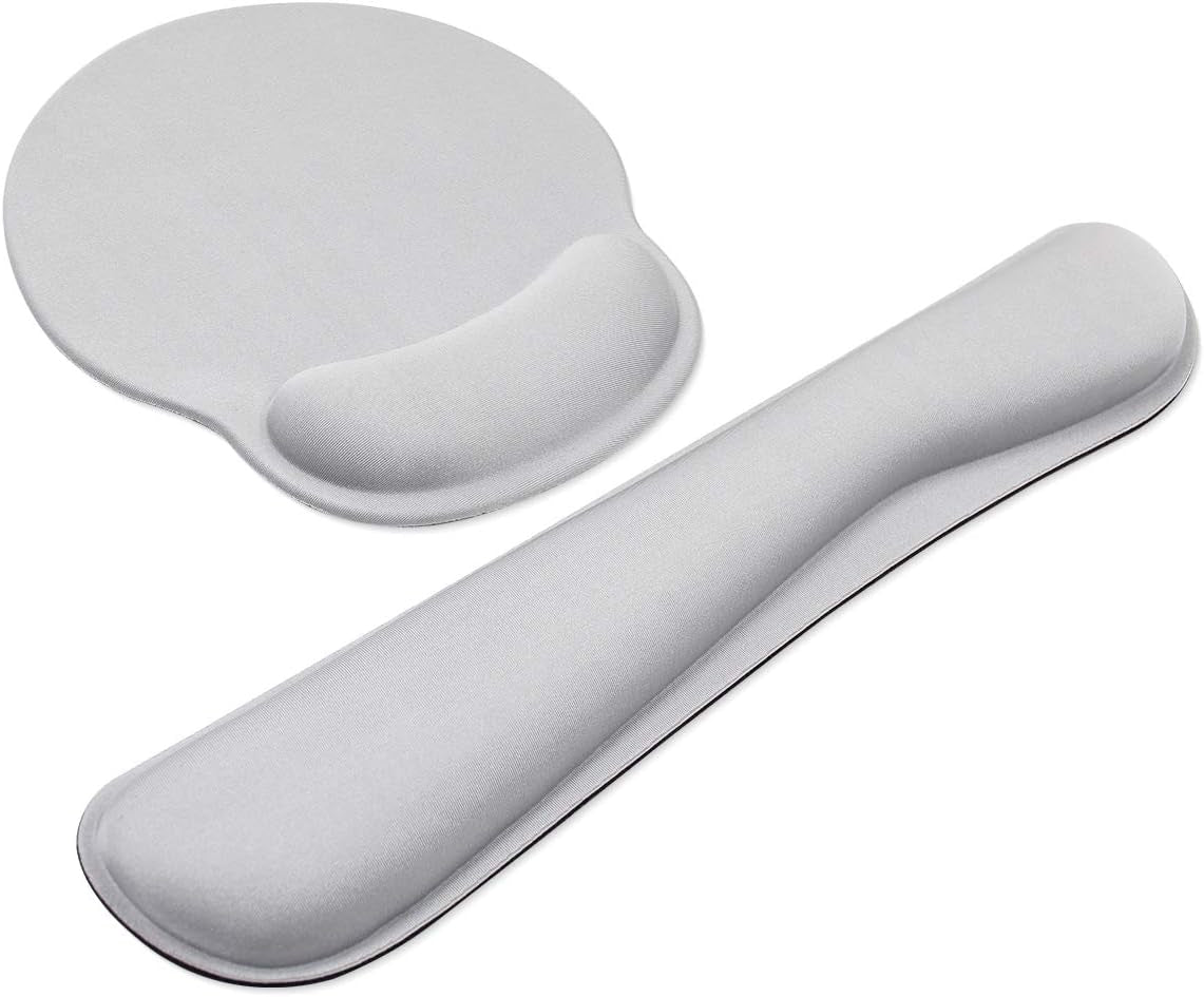 Ergonomic Keyboard Mouse Pad Wrist Support Set - Anti-Slip Keyboard Mice Mat Wrist Rest for Laptop/Computer Gaming/Office - Durable & Comfortable for Easy Typing & Pain Relief(Kwrp-Gray)