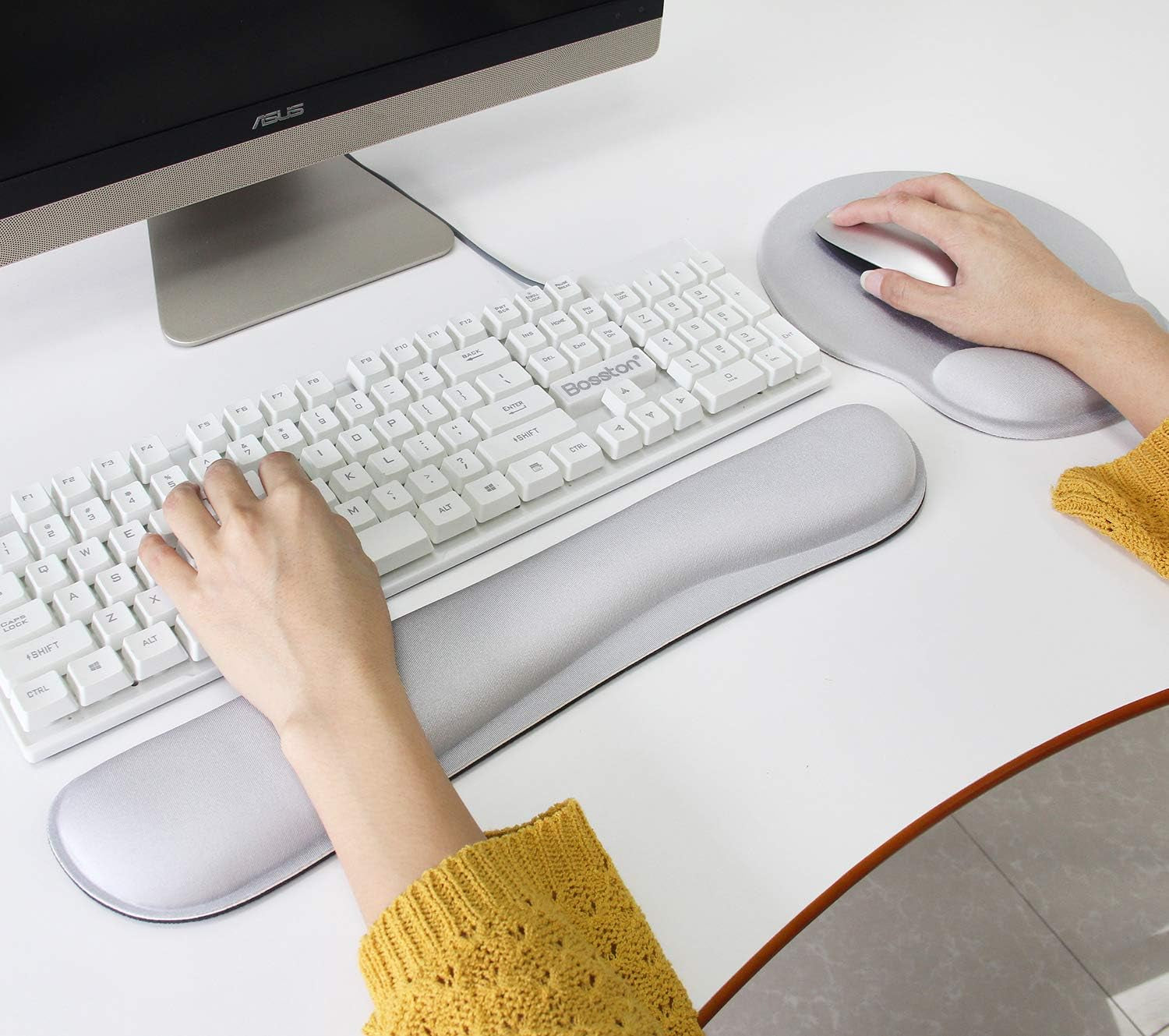 Ergonomic Keyboard Mouse Pad Wrist Support Set - Anti-Slip Keyboard Mice Mat Wrist Rest for Laptop/Computer Gaming/Office - Durable & Comfortable for Easy Typing & Pain Relief(Kwrp-Gray)