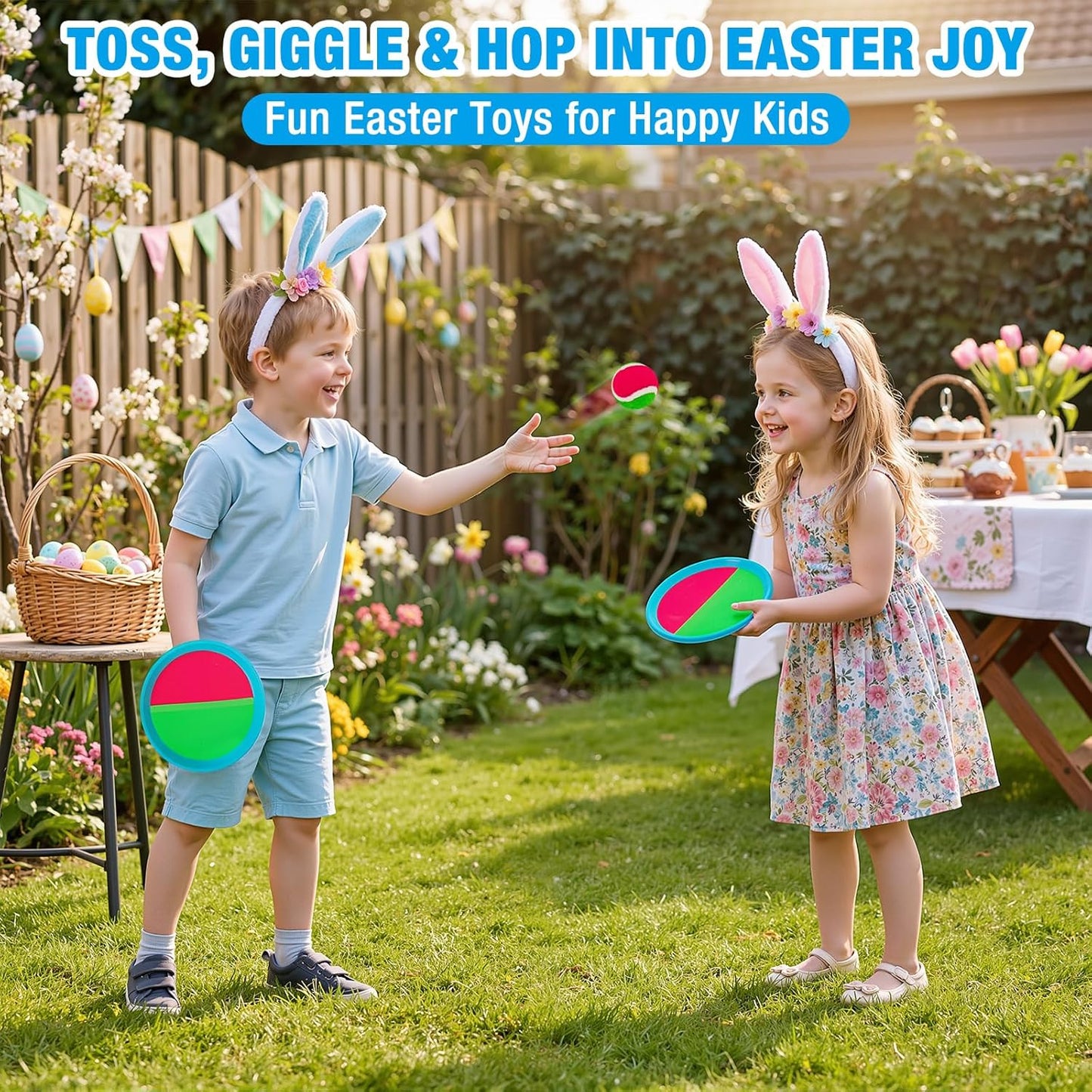Toss and Catch Game Outdoor Toys for Kids Yard Beach Camping Toys Boys Ages 3 4 5 6 7 8 9 10 Year Olds Gifts (2 Paddles 2 Balls)